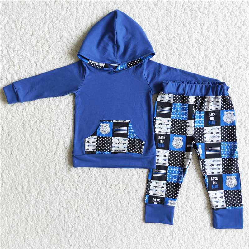 6 A5-11 Blue Hooded Sweater Pants Set