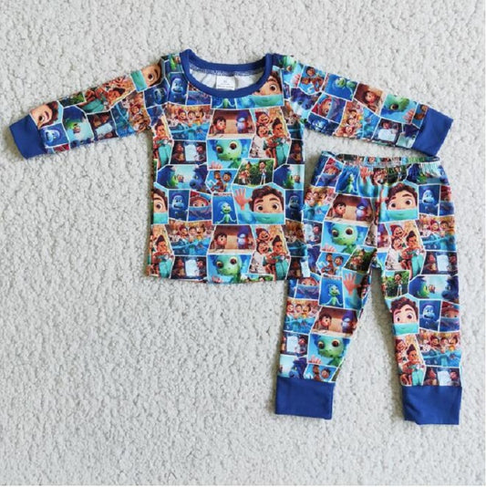 6 B10-40 Blue Boys Long Sleeve Pants Pajama Set