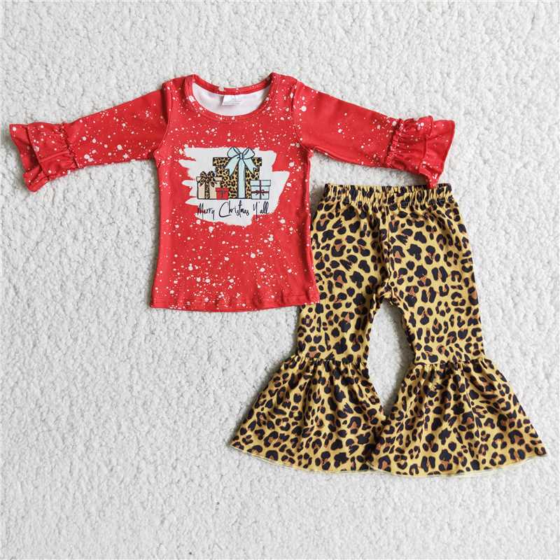 6 A26-12 Christmas Gift Box Red Long Sleeve Top Leopard Print Pants