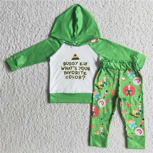 6 A7-20 Green Hooded Sweater Pants Set