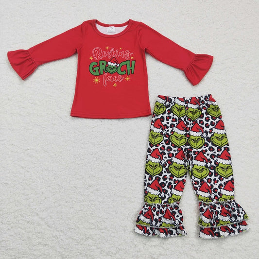 6 A1-17 Red Girls Long Sleeve Top Trousers Set