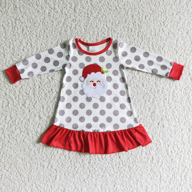 6 A13-14 Christmas Head Grey Polka Dot Long Sleeve Skirt