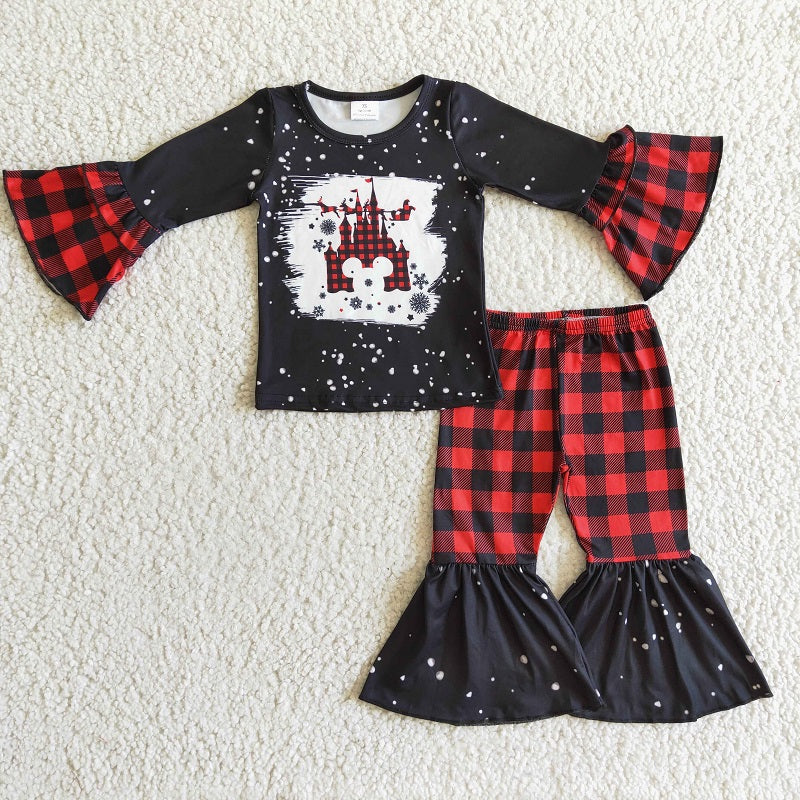 6 A16-19 baby girl clothes black plaid winter outfits