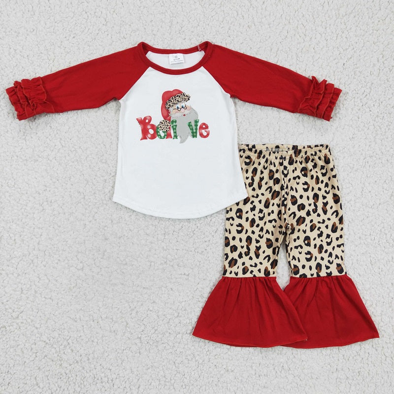 6 A19-27  Santa Red Long Sleeve Leopard Pants