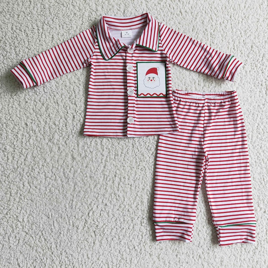 6 A2-20 Boys Santa Embroidered Striped Pajamas