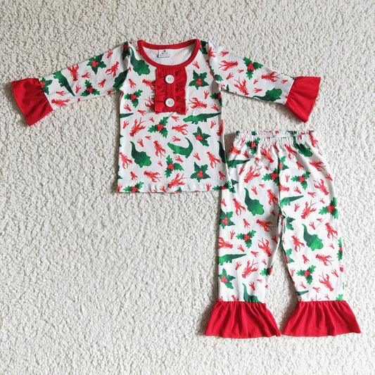 6 A2-27 Girls Crocodile Lobster Pajama Set