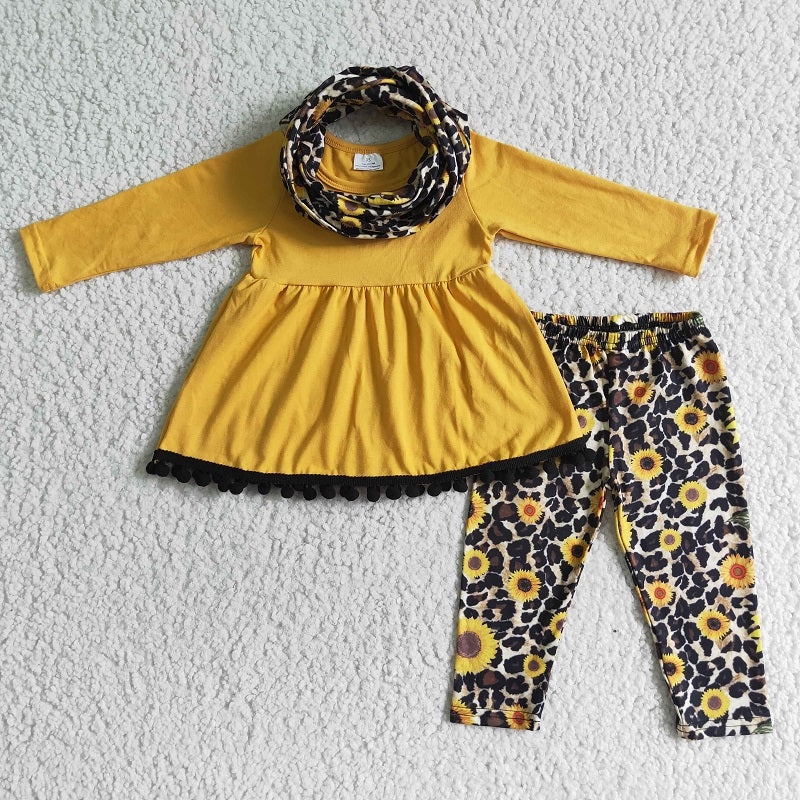 6 A20-30  Leopard Sunflower Yellow Long Sleeve Three Piece