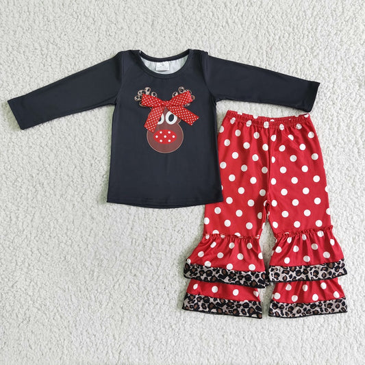 6 A22-26 Christmas fawn bow top red polka dots