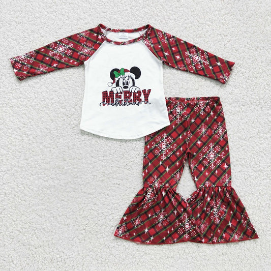 6 A3-28 MERRY long-sleeved red plaid flared trouser suit