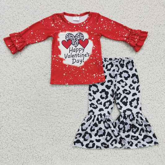 6 A33-12 Valentine's Day Heart Leopard Flared Pants Set