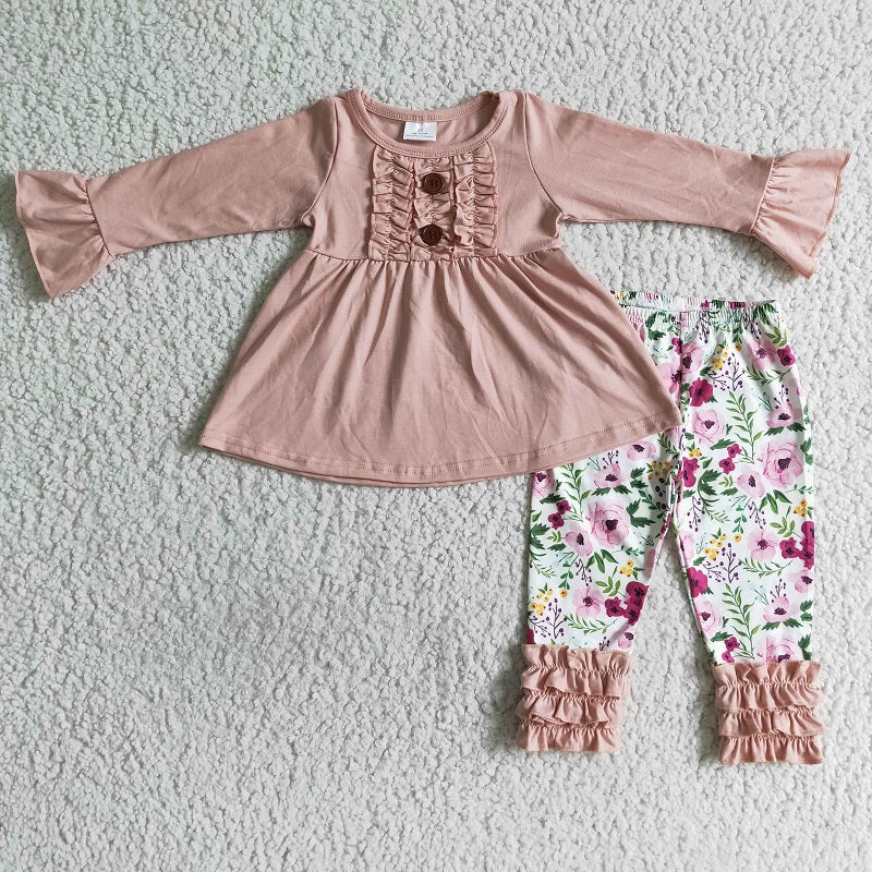 6 A4-13 GIRLS PINK TUNIC TOP FLORAL ICING LEGGINGS SET