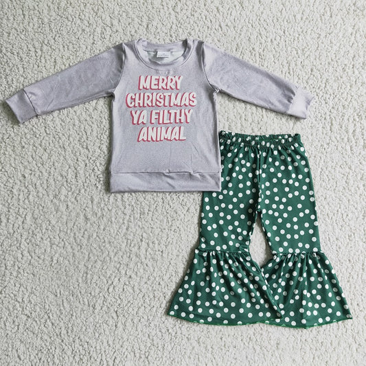 6 A7-16 Christmas Long Sleeve Green Flared Pants