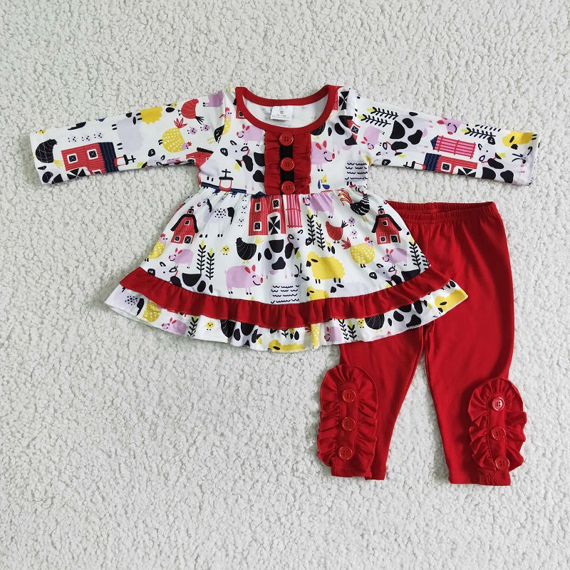 6 A8-17 Farm White Long Sleeve Red Pants