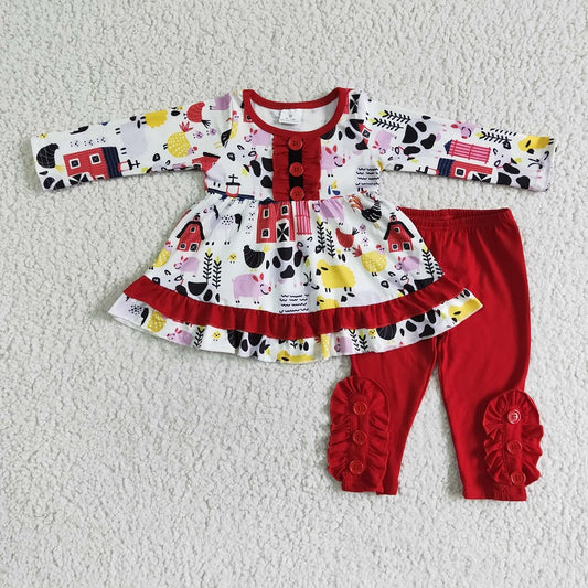 6 A8-17 Farm White Long Sleeve Red Pants