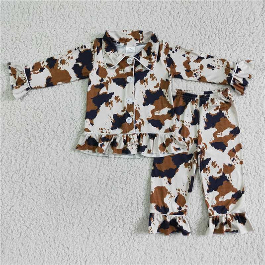 6 A9-16 Girls Cow Pattern Long Sleeve Pajama Set