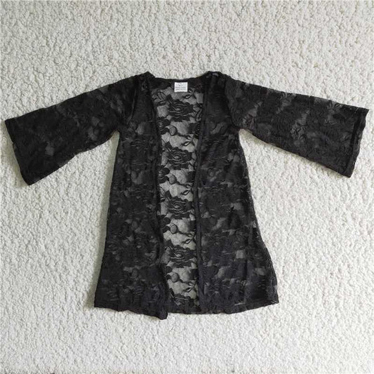 6 B11-18 BLACK LACE CARDIGAN LONG SLEEVE COAT