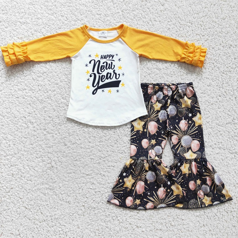 6 B11-2 New Year's Yellow Long Sleeve Pants Set