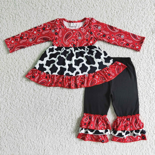 6 B2-23 Red top and black ruffled trousers set