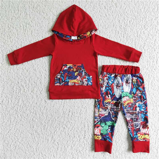 6 B6-25 Boys Red Hoodie Long Sleeve Hoodie Pants Set