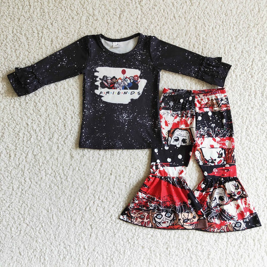 6 B6-33 Halloween Clown Long Sleeve Top Flare Pants Set