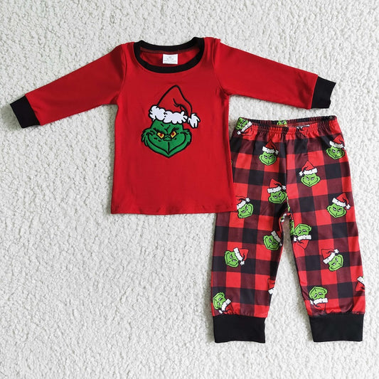 6 B9-38 Boys Embroidered Christmas Red Long Sleeve Suit