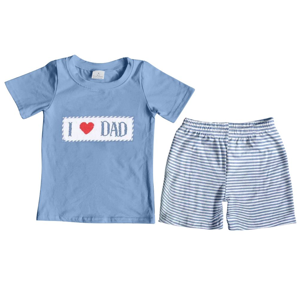 BSSO0172  Baby Boys Love DAD Blue Short Sleeve Shorts Set
