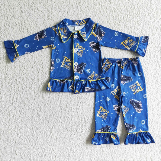 6 C6-37 Girls Blue Long Sleeve Pajama Set