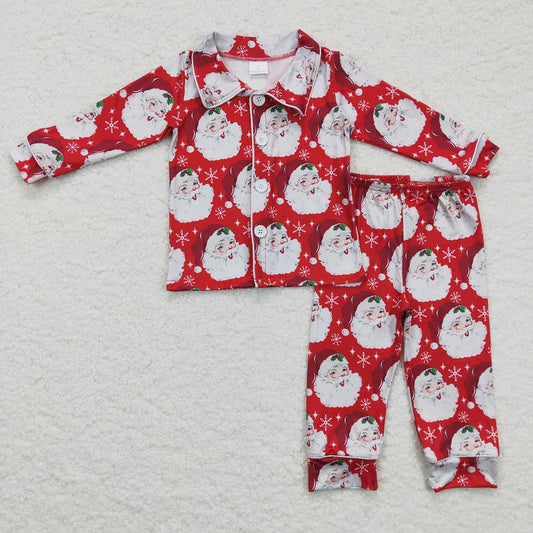 6 C7-24 Boys Santa Red Long Sleeve Trousers Pajamas