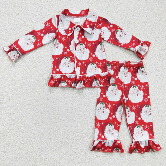 6 C8-40 girl red santa claus winter pajamas christmas winter set