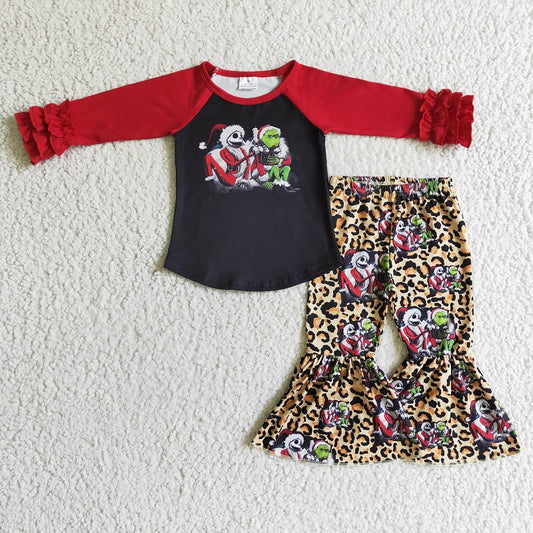 6 C9-22 Red Long Sleeve Top Flared Pants Leopard Print Suit