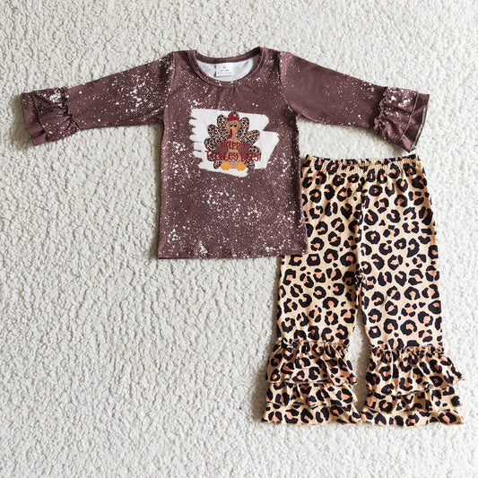 6 C9-40 Brown Turkey Long Sleeve Top Leopard Pants Set