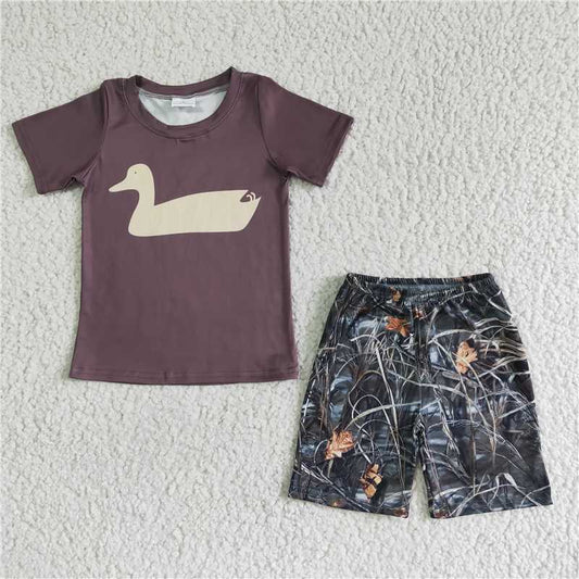 BSSO0011 Boys Brown Duck Short Sleeve Green Shorts Suit