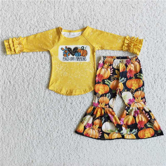 6 B5-4 Baby girls Yellow Long Sleeve Pumpkin Flare Pants Set
