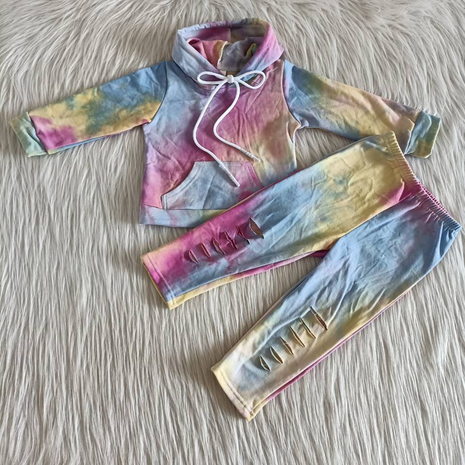 6 A25-27 Purple Yellow Hoodie Long Sleeve Sweater Pants Set