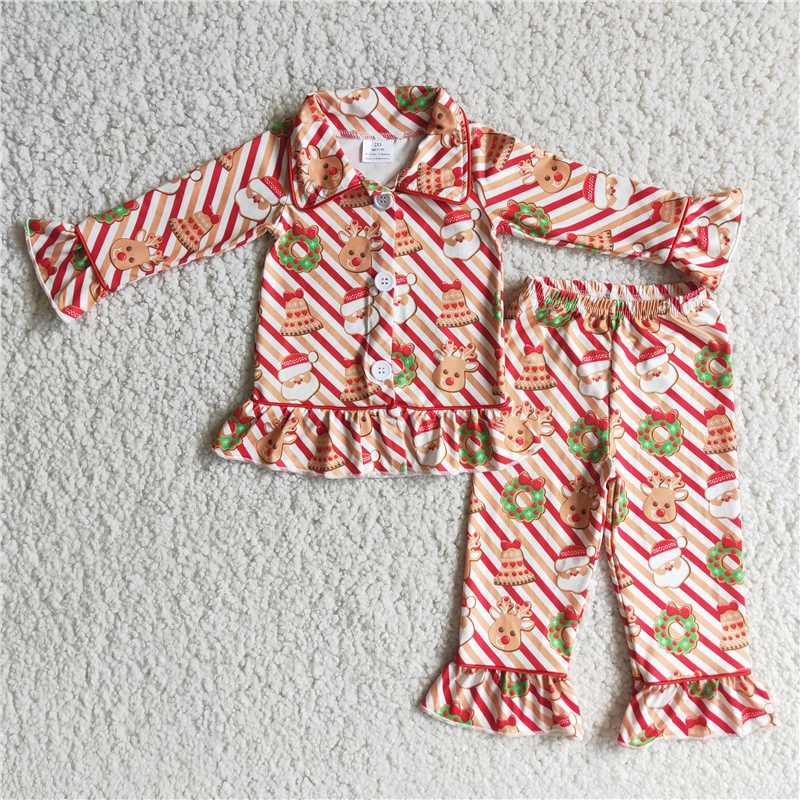 6 A23-18 Baby girls santa claus red long-sleeved pajamas