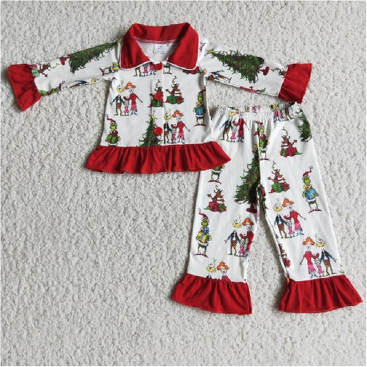6 A11-29 Baby girls red and white christmas girl pajamas