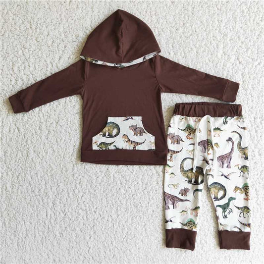 6 C8-22 Dinosaur Boy Hooded Long Sleeve Sweater Pants Set