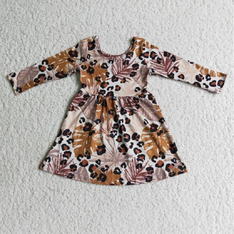 6 B7-3 Maple Leaf Leopard Print Long Sleeve Skirt