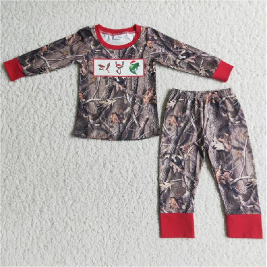 6 A9-13-1 Boys trunk and leaves long-sleeved trousers pajama set