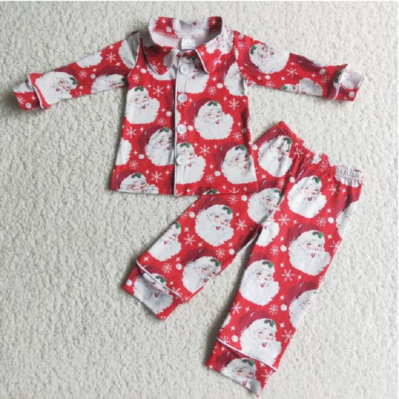 6 C7-24 Boys Santa Red Long Sleeve Trousers Pajamas