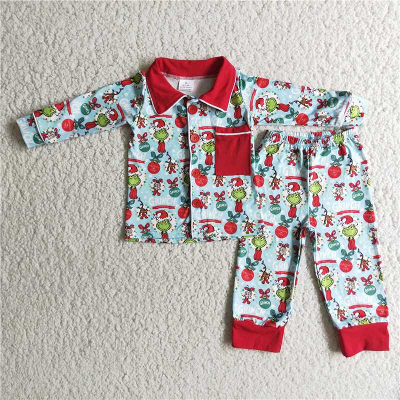 6 C11-17   Boys Red Pocket Long Sleeve Trousers Pajamas