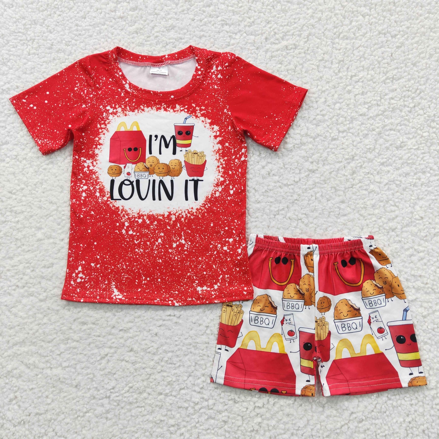 BSSO0260 LOVIN IT Burger French Fries Cola Red Short Sleeve Shorts