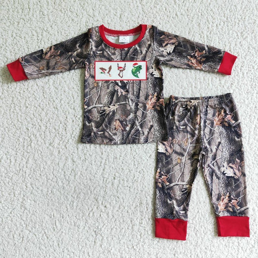 6 A19-3-1 Boys trunk and leaves long-sleeved trousers pajama set