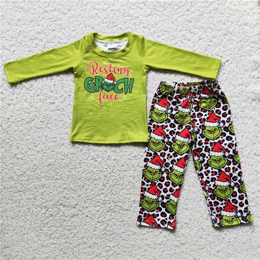 6 C10-37 Green Boys Long Sleeve Top Trousers Set