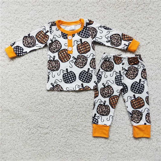 6 C11-38 Pumpkin Boy Pajama Long Sleeve Pants Set