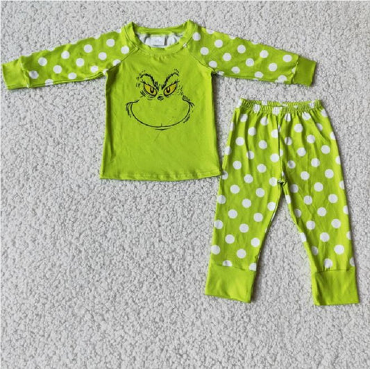 6 B11-20 Green Polka Dot Long Sleeve Pyjamas