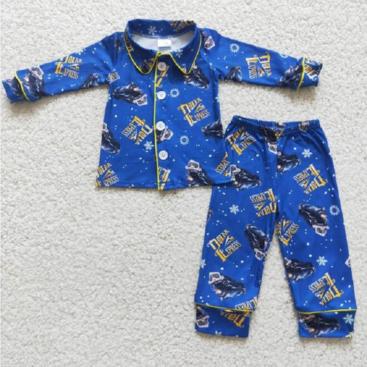 6 A11-19 Boys Blue Button Long Sleeve Pajama Set