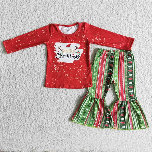 6 A18-18 Christmas red top green striped pants