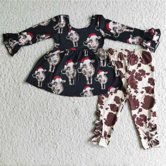 6 C9-21 Christmas Bull Head Long Sleeve Ink Pattern Trousers Set