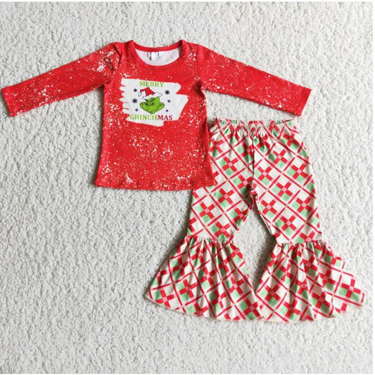 6 C7-3 Merry Christmas red long-sleeved top plaid suit